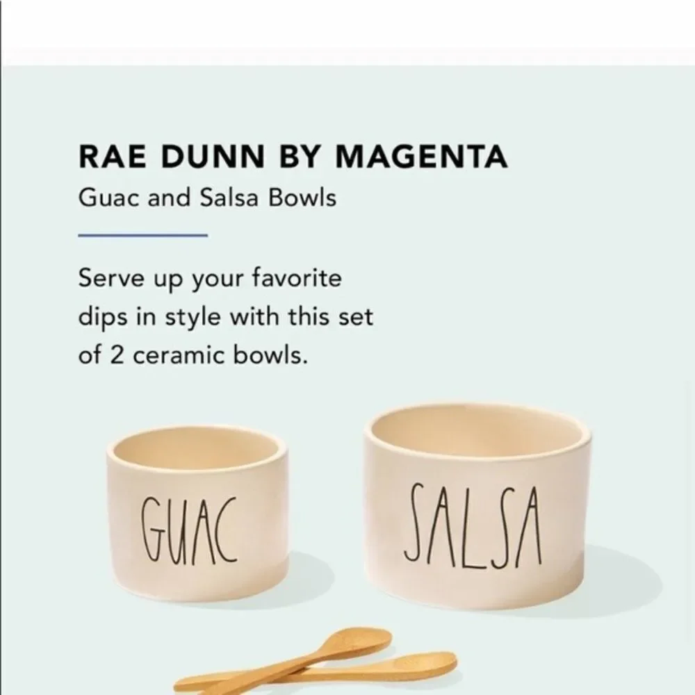 ✨ HP✨Rae Dunn Guac Salsa Bowls with bamboo spoons set✨